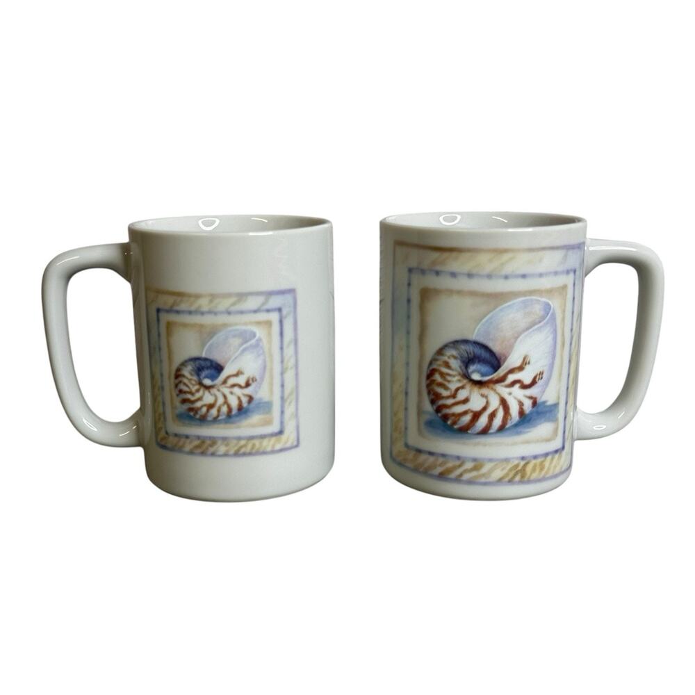 Otagiri Coffee Mug Cape Shore Volute Nautilus Sea Paul Brent VTG 80s Lot of 2